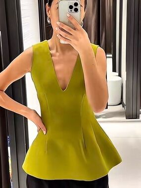 Zara Sleeveless Peplum Top in Chartreuse
